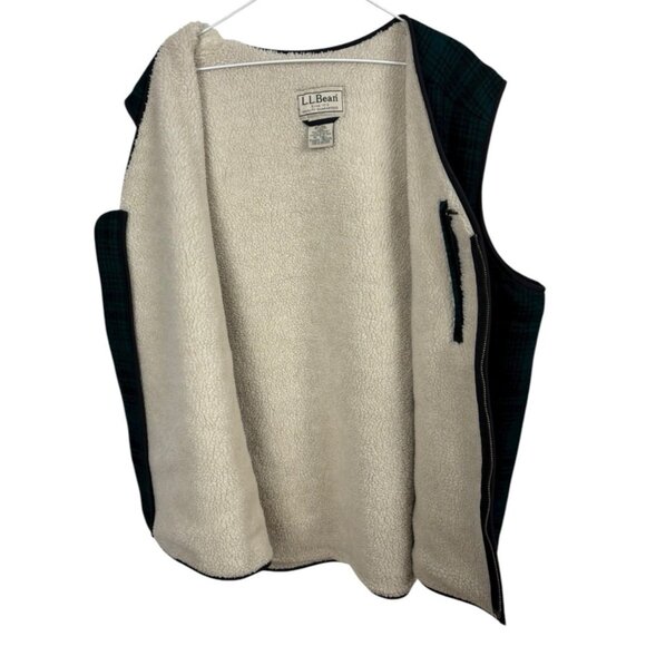 L. L. LL Bean Plaid Wool Vest Mens XL Tall Green Full Zip Sherpa Hunting 296125 - Picture 4 of 7